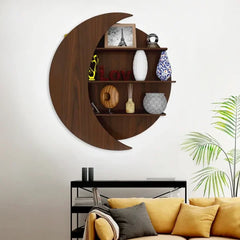 Moon Shape Designer Wooden Wall Shelf