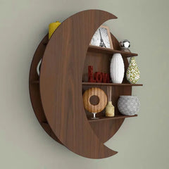 Moon Shape Designer Wooden Wall Shelf