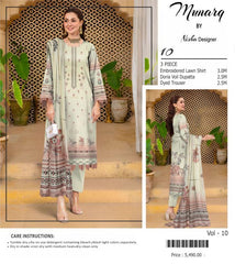 Munarq By Nisha Designer Lawn | Unstitched Collection 3 Pieces Party Wear| Summer 24