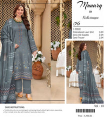 Munarq By Nisha Designer Lawn | Unstitched Collection 3 Pieces Party Wear| Summer 24