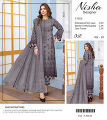 Nisha Designer Lawn | Unstitched Collection 3 Pieces Party Wear| Summer 24