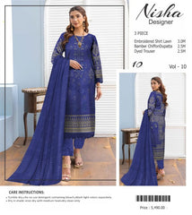 Nisha Designer Lawn | Unstitched Collection 3 Pieces Party Wear| Summer 24
