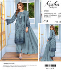 Nisha Designer Lawn | Unstitched Collection 3 Pieces Party Wear| Summer 24