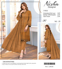 Nisha Designer Lawn | Unstitched Collection 3 Pieces Party Wear| Summer 24