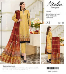Nisha Designer Lawn | Unstitched Collection 3 Pieces Party Wear| Summer 24