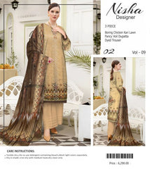Nisha Designer Lawn | Unstitched Collection 3 Pieces Party Wear| Summer 24