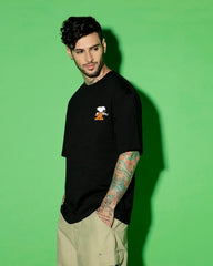 Men’s Black Need Space Snoopy Graphic Printed Over-sized T-shirt