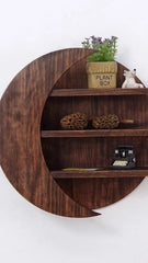 Moon Shape Designer Wooden Wall Shelf